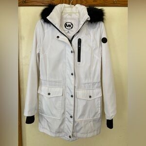 Michael Kors White Parka/Jacket with Faux-Fur Hood (Size XS)